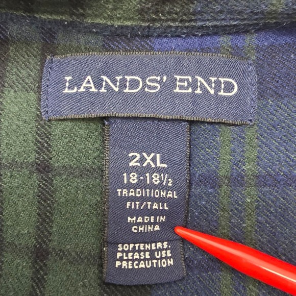 Lands End Mens Shirt Plaid Flannel Button Up Lumberjack Blue Green XXL 18-18 1/2 - Picture 5 of 11